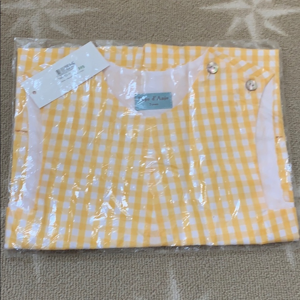 Papo d’Anjo yellow checked romper 3T